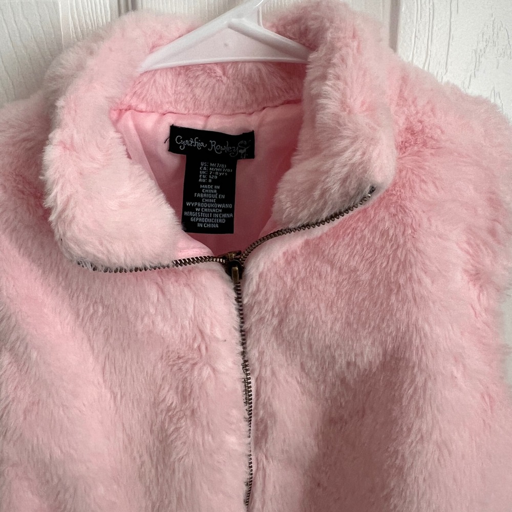 Cynthia Rowley Kids Pink Fuzzy Faux Fur Zip Up Vest Girls Size M 7/8 - Picture 3 of 8